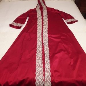 Red Wine color satin long robe with hood